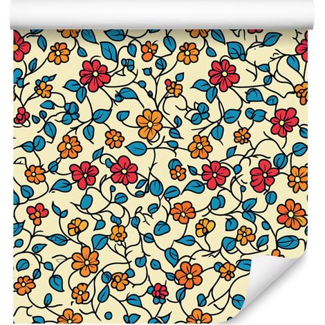 Papier peint fleuri beige et crème pour salon et chambre 50x1000 cm (1/5)