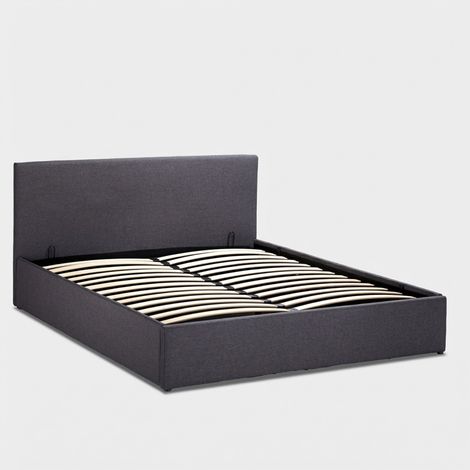 Lit double 160x190 avec sommier à lattes et coffre de rangement Basel King - Gris (1/5)