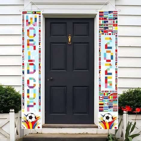 Gran banquete de fútbol (30 x 180 cm) Una línea vertical de suspensión, un eje vertical, un pórtico, un jardín, una puerta de garaje. (1/5)