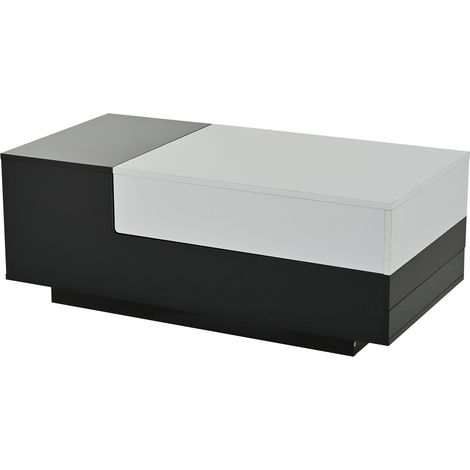 Tavolino da caffè 100 x 50 x 38 cm bianco e nero lucido, 2 cassetti e vano laterale (1/5)