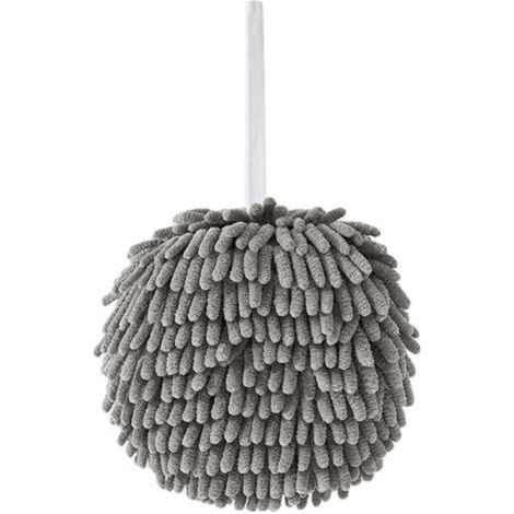 royaluxe-Essuie Mains Suspendus Chenille Handball Microfibre Séchage Rapide Suspendu Essuie Mains en Coton Serviettes à Vaisselle Salle de Bains Boule de Bain pour Cuisine Salle de Bains (Gris) (1/2)