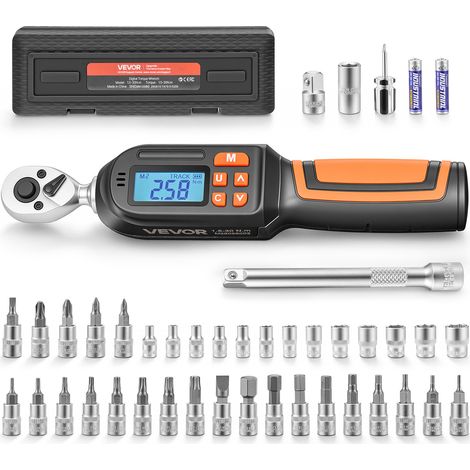 VEVOR Digitaler Drehmomentschlüssel 1/4 Zoll-Antrieb 42-tlg. 4 Einheiten, ±2 % Genauigkeit LCD-Bildschirm mit Summer & LED-Anzeige Steckschlüsseln Bits Verlängerung & Adapter für Kfz-Reparaturen (1/5)