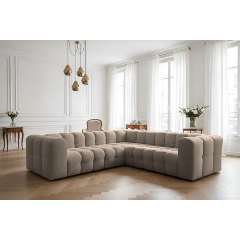 Ecksofa Designersofa SOLVIE XS in Stoff Tiffani Taupe Seite Universal