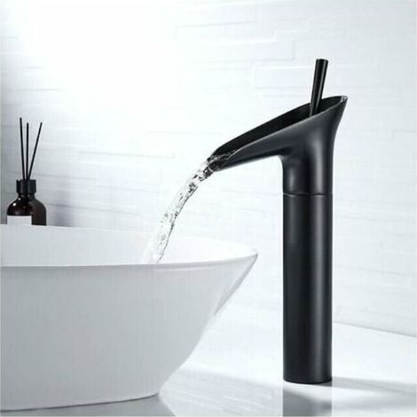Black Bathroom Faucet, Waterfall Faucet, Single Handle Vintage Sink Faucet, Brass Countertop Bathroom Faucet,  Deck Mounted Basin Faucet (1/4)
