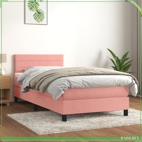 Sommier à lattes - 3141352 - Velours rose - 100 x 200 cm (1 place) - Matelas 20 cm ressorts ensachés (1/5)