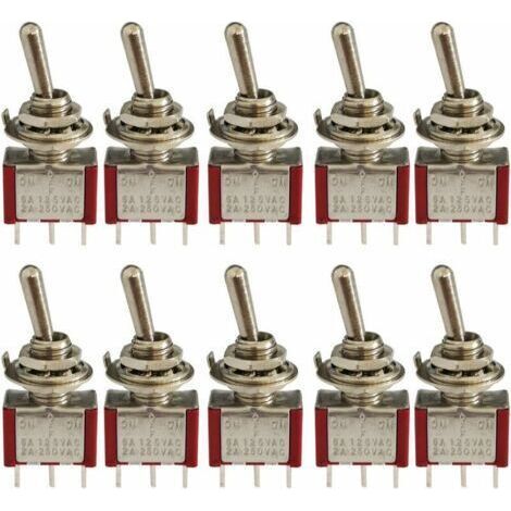 10 Pcs Mini Rocker Switch, AC 125V 6A/250V 2A 3 Pin SPDT ON-OFF-ON 3 Pin 3 Position SPDT Self-Locking Rocker Switch for Auto Parts Red, (1/5)