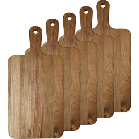 Lot de 5 planches à découper bois acacia avec poignée planches cuisine charcuterie viande pain fromage fruits 20 x 40 cm (1/5)