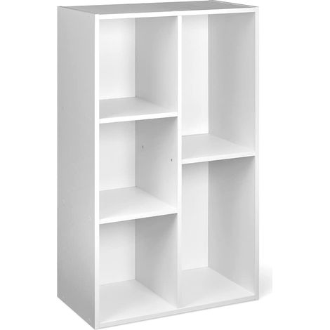 Bibliothèque avec 5 compartiments, étagère de bureau, bibliothèque, salon, chambre à coucher, cube, Blanc, 50 x 24 x 80 cm (1/5)