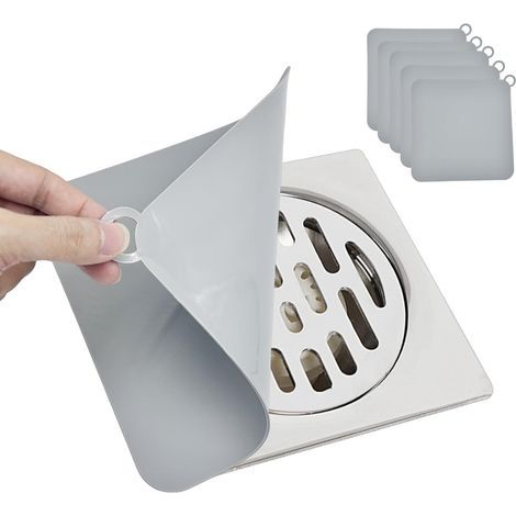 Set di 5 tappi per doccia - Tappetino per scarico - Antiodore e repellente per insetti - Per cucina, bagno e vasca da bagno - Trasparente - 20x20 cm (1/5)