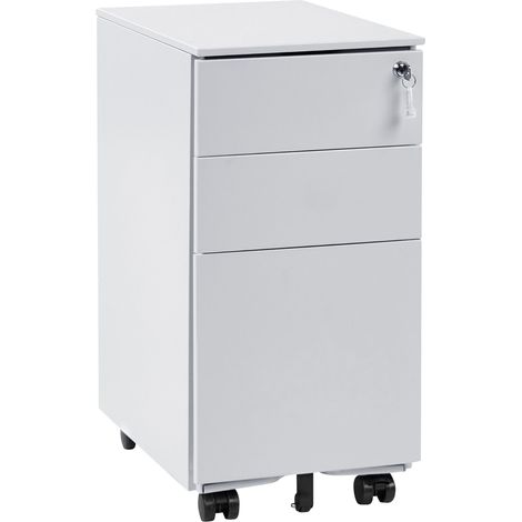 Armario de oficina moderno 3 cajones cerradura con llave ruedas metal gris claro Bolsena (1/5)