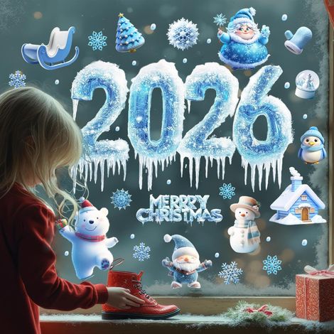 Autocollants de fenêtre de noël bleus, décalcomanies de nouvel an, décoration de fenêtre, fournitures de fête de noël, 2026 (1/5)