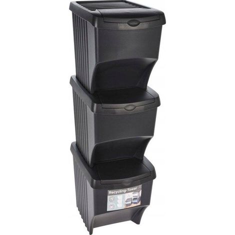 Sistema di 3 cubi di riciclaggio impilabili da 22 litri 392x293x456mm (1/3)