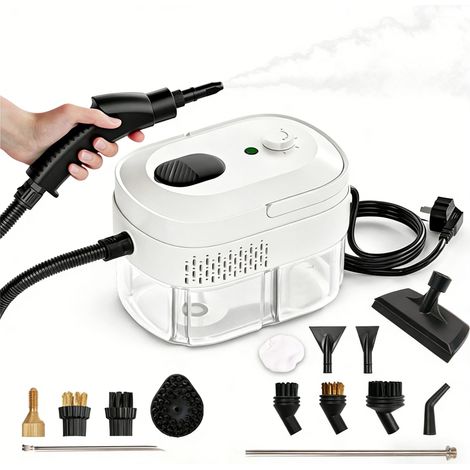 Nettoyeur À Vapeur Portable - 2500 W - Pression 3 Bar - Chauffe En 15 S - Réservoir 1400 Ml - Pour Sol Carrelage Moquette Vitres Canapés Jointoiement Voiture - 14 Accessoires