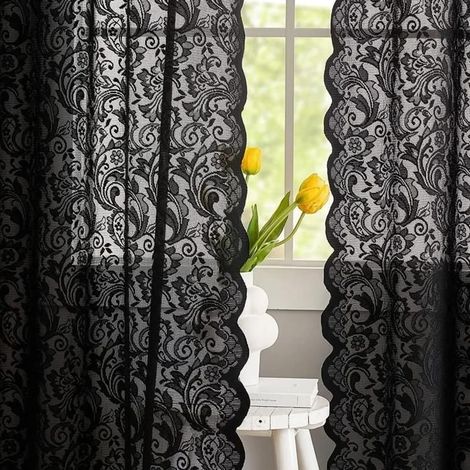 Rideaux - KZQ - Dentelle noire - 140x200 cm - Transparence - Gothique (1/5)