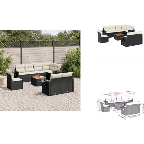 9-tlg. Garten-Sofagarnitur mit Kissen Schwarz Poly Rattan - Gartenmöbel Set - PE-Rattan Möbel - Outdoor Lounge - Esszimmergarnitur - Balkonmöbel (1/3)