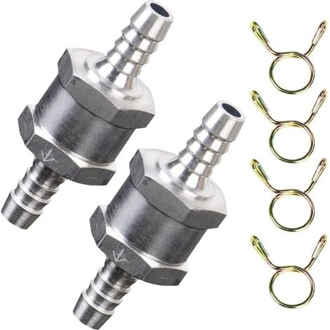 Válvula de retención de combustible de aluminio, válvula de retención de 6 mm, sistema de control de combustible, con abrazadera de resorte de 8 mm, carburador de automóvil, baja presión, 2 piezas pla (1/5)