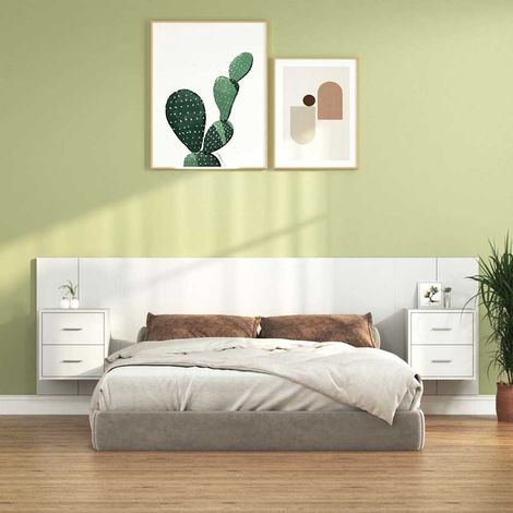 Tête de lit avec 2 tables de chevet murales blanc en bois d’ingénierie 160 x 80 cm - PANGIVO (1/5)