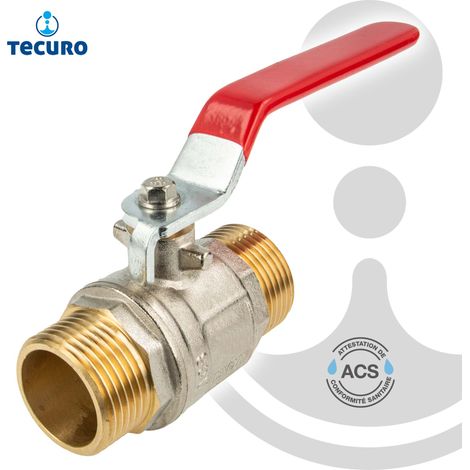 tecuro Kugelhahn (ACS), beids. Außengewinde G 1 1/2 Zoll (DN 40) Stahlhebel lang, MS-vernickelt (1/5)