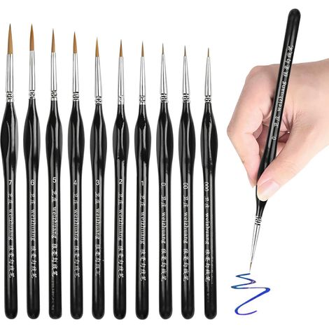 Lot de 10 Pinceaux Peinture Fin Pinceau Peinture Maquette, Détail Pinceau de Detail Précis, Pinceaux Modelisme Acrylique pour Le Nail Art, Acrylique, Aquarelle, Peinture à l'huile, Peinturer au Trait (1/5)