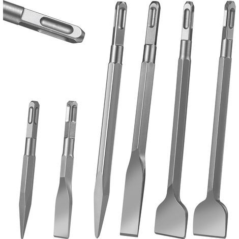 pieces SDS plus chisel, 2 pointed chisels + 2 flat chisels + 2 wide chisels, hot tempered, strong and durable, suitable for masonry, concrete, natural stone (1/5)
