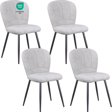Lewe – Lot de 4 chaises de salle à manger – Design coquillage en tissu chenille doux – Pieds en métal noir – Confort moderne