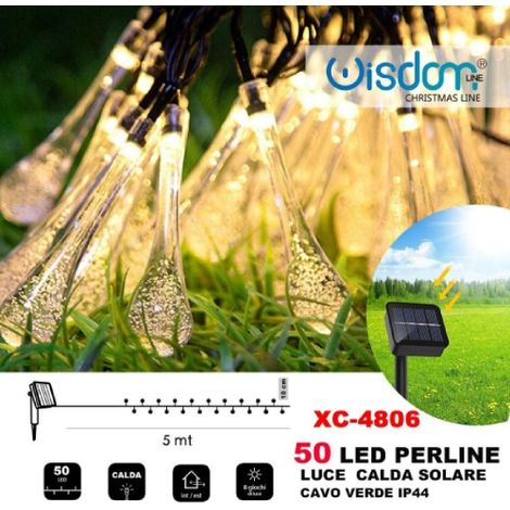 Guirlande lumineuse Wisdom Line XC-4806 se'rie de 10 m de 50 panneaux solaires LED blanc chaud gouttes lumineuses avec 8 jeux de lumie're pour une utilisation inte'rieure exte'rieure