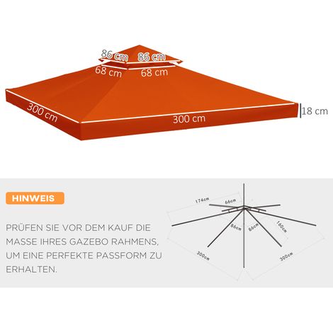 Toiture de remplacement pour tonnelle métallique 3x3m, pavillon de jardin, en polyester rouge rouille, résistante aux intempéries et durable