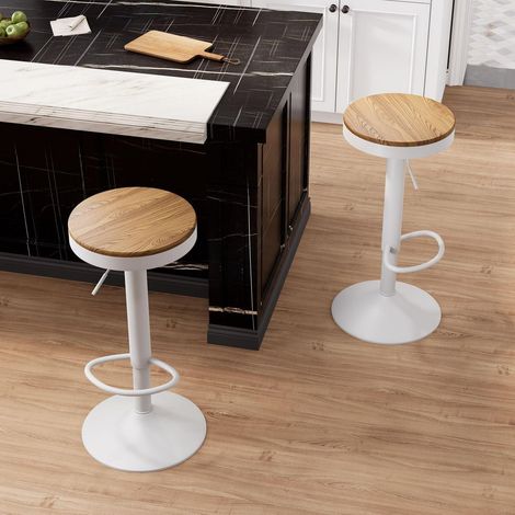 Barhocker 2er Set Weiß Holz Höhenverstellbar Schwenkbar mit Fußstütze (1/5)