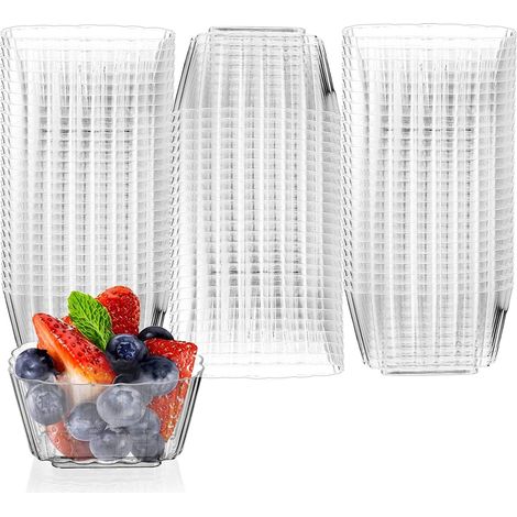 Lot de 50 tasses carrées en plastique transparent réutilisables pour dessert, pudding, mousse (8,3 x 6,3 cm) - 150 ml (1/5)