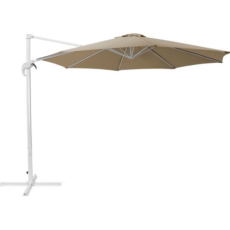 Sombrilla voladiza de poliéster beige arena blanco 300 cm poste metal Savona (1/5)
