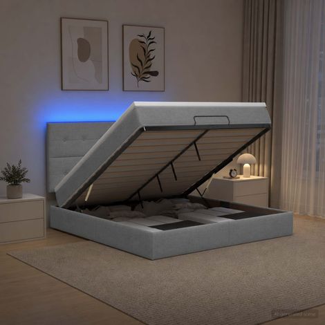Cama tipo otomana con colchón y LED Gris Claro 140 x 190 cm (1/5)
