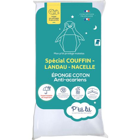 P'tit Lit - Protège Matelas Bébé Couffin - Landeau - Nacelle Alèse Anti Acariens et Imperméable - Bouclette 100% coton