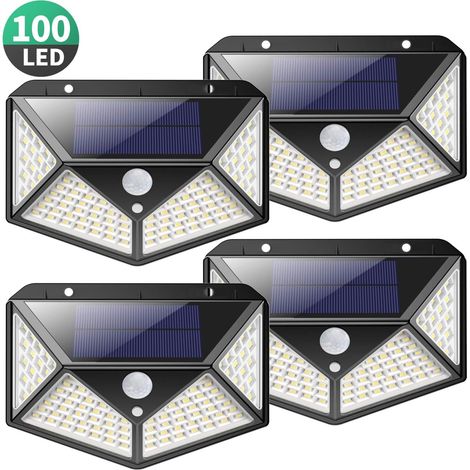 Lampe Solaire Extérieur 100 led4 Pack 2200mAH éclairage Solaire Extérieur Détecteur de Mouvement, Spot Solaire Puissante sans Fil, Lumière Solaire avec 3 Modes d’éclairage pour Jardin, cour