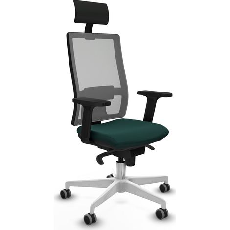Horna sincro malla gris similpiel verde botella brazos 2D base blanca cabecero fijo ruedas 65mm engomadas (1/5)