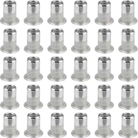 100 Pièces M6 Écrou À Sertir À Tête Plate, Écrous À Riveter Acier Inoxydable, Insert Fileté À Tête Plate, Écrou À Sertir M6, Rivet Écrou M6 (1/5)