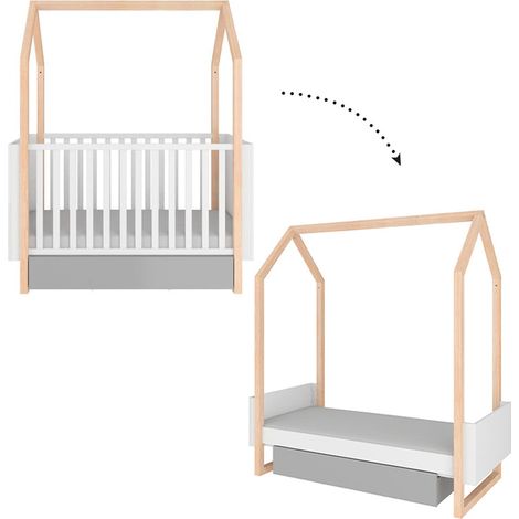 Lettino evolutivo cabana 70x140 in 70x160 cassetto incluso Bellamy Pinette Bianco e grigio (1/5)