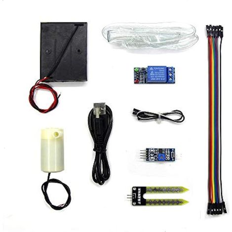 Kit d'arrosage automatique à monter soi-même : capteur d'humidité du sol, module relais, pompe à eau 5 V, petit tuyau en vinyle de 50 cm pour plantes et fleurs de jardin. (1/5)