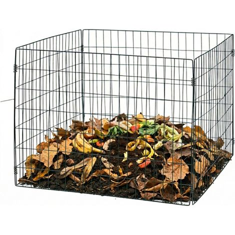 Compostador Relaxdays ecológico para jardín, 70 x 90 x 90 cm, 560 L, malla metálica, negro (1/5)