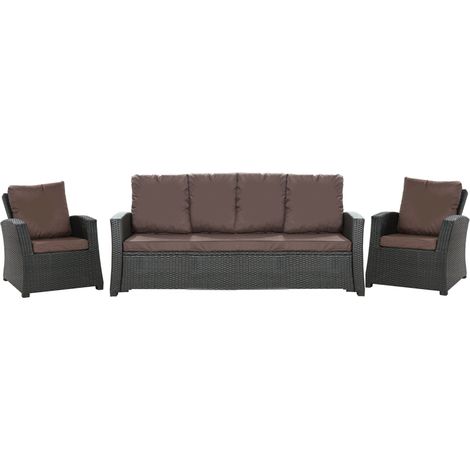 Set coussins pour salon de jardin résine tressée 5 places, coussins pour canapé 140x50x7cm Marron, coussins pour fauteuil de jardin 2x50x56cm (1/5)