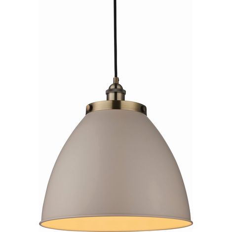Endon Franklin - Lampada a sospensione a cupola a 1 luce Taupe satinato, placca in ottone antico, E27