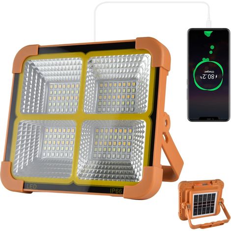 100W Projecteur LED Rechargeable 10000LM, Lumière de Travail Lanterne Portable avec Panneau Solaire, 16500mAh USB Lampe Rechargeable, pour Camping, Chantier, Garage, Atelier (1/5)