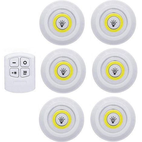 Télécommande Sans Fil intelligente Dimmable Lumière de Nuit Décoratif Cuisine Placard Escalier Couloir Salle De Bain Éclairage Mini LED Lumières 6 morceaux lumière blanche