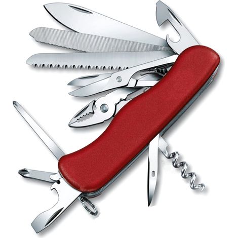 Coltello multiuso svizzero, 2 funzioni: lama, forbici, apribottiglie rosso.