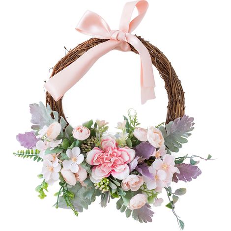 Couronne de Fleurs Artificielle Roses Printemps Décor Murale Porte Diamètre 12.6in Multicolor Material Rattan (1/5)