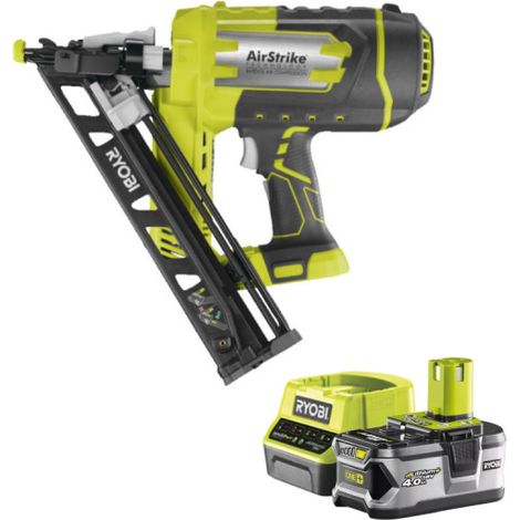 Confezione RYOBI 18V OnePlus R15GN18-0 chiodatrice ad aria inclinata - 1 batteria 4,0Ah - 1 caricatore rapido RC18120-14