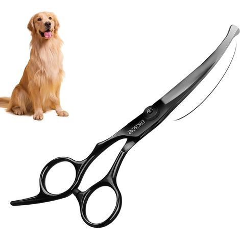 Ciseaux de Toilettage Professionnels pour Chiens et Chats, Titane Revêtu de Noir en Acier Inoxydable, avec Embouts de Sécurité Ronds, Ciseaux incurvés, Idéal pour Visage, Pattes, Corps (1/5)