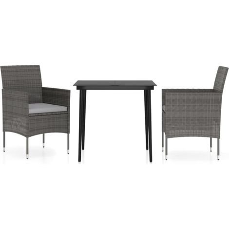 Maison Exclusive - 3-tlg. Garten-Essgruppe mit Kissen Grau und Sc
