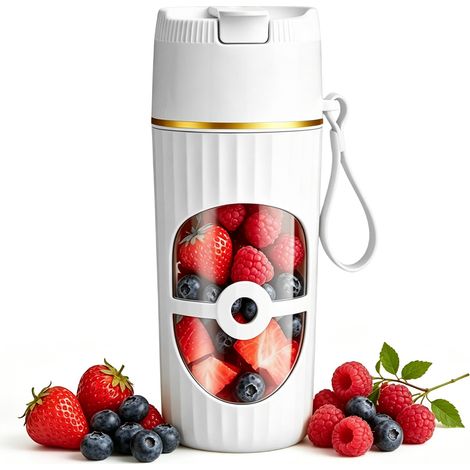 Blender Portable: 400ml Blender Smoothie, USB Rechargeable Mini Mélangeur, Mixeur Blenders, Smoothie Mixer Avec 10 Lames Pour Salle De Sport, Bureau, Camping Et Voyage (Blanc) (1/5)