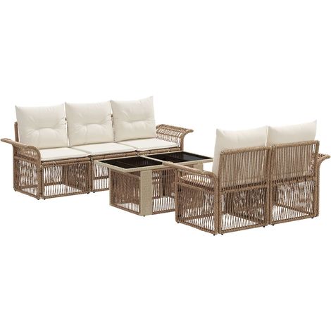 Conjunto de sofás de jardín 6 uds. Beige y blanco crema vidaXL (1/5)