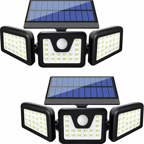 Luminaire mural triple LED solaire étanche avec capteur de mouvement, télécommande séparée, modèle 171COB (1/5)